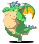 2022 absurd_res anthro balls belly big_belly brokenwing chibineco dragon genitals green_body hi_res kemono male micropenis moobs navel nipples overweight overweight_male penis small_penis solo wings 