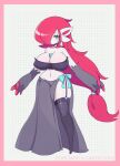  absurd_res alternate_color anthro blue_eyes clarevoir clothing dusk_(psyke) female gardevoir garter_straps generation_3_pokemon generation_5_pokemon hair hi_res hybrid legwear nintendo nub_feet pokemon pokemon_(species) red_hair skindentation solo stockings video_games zoroark 