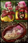  absurd_res breasts cleavage clothed clothing comic dissolving_clothing elemental_creature elf eyewear female flora_fauna genitals glasses hair hi_res humanoid internal lips lipstick makeup pink_hair plant plant_vore pussy red_lips red_lipstick spiderweber vore 