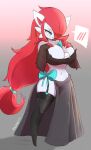  2021 alternate_color ambiguous_gender anthro asekeu blue_eyes blush bow_(disambiguation) claws clothed clothing duo dusk_(psyke) embarrassed female gardevoir generation_3_pokemon generation_5_pokemon generation_8_pokemon hair hi_res hybrid legwear nintendo nub_feet pokemon pokemon_(species) red_hair skindentation snom stockings video_games zoroark 