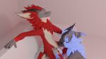  16:9 3d_(artwork) absurd_res anthro blender_cycles blue_body digital_media_(artwork) dragon duo fellatio fur furred_dragon hair hi_res horn huge_filesize its_jr itsjr knot lazy_cat male male/male nardoragon oral penile red_body sex widescreen 