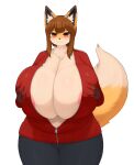  &lt;3_pupils absurd_res allysia_(killy) anthro areola areola_slip big_breasts breast_squish breasts brown_hair canid canine countershading curvy_figure cute_fangs dipstick_tail female female_anthro fox fur hair hi_res holding_breast huge_breasts inake kemono mammal markings neck_tuft orange_body orange_fur solo squish tail_markings thick_thighs track_jacket tuft unzipped voluptuous wide_hips 