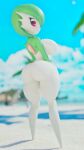  3d_(artwork) 9:16 adriandustred beach big_breasts big_butt breasts butt digital_media_(artwork) female gardevoir generation_3_pokemon green_hair hair hi_res looking_at_viewer looking_back looking_back_at_viewer nintendo not_furry pokemon pokemon_(species) pseudo_hair seaside solo video_games 