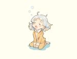  1girl ahoge barefoot closed_eyes kantai_collection natsugumo_(kancolle) negative_space open_mouth orange_pajamas pajamas saiguchi_otoufu short_hair simple_background sitting sleepy solo wariza white_background white_hair 