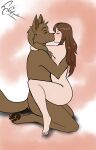  2022 4_toes 5_fingers anthro arm_around_neck breasts brown_body brown_fur brown_pawpads butt canid canine canis claws dekaisen duo eyes_closed feet female fingers fur hair hand_on_back hi_res hindpaw human keidran kissing kneeling luna_(police1007) male male/female mammal multicolored_body multicolored_fur nude pawpads paws red_hair saint_position sex signature sythe_(twokinds) toe_claws toes two_tone_body two_tone_fur twokinds webcomic white_body white_fur wolf 