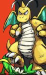  3_toes anthro barefoot claws dominant dragon dragonite duo feet generation_1_pokemon generation_5_pokemon hi_res humanoid male male/male nintendo paws pokemon pokemon_(species) reptile runde scalie simple_background snivy stomping toes video_games 