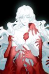  1boy absurdly_long_hair behelit berserk blood blood_drip closed_mouth cupping_hands facing_viewer griffith_(berserk) hands_on_another&#039;s_chest hands_on_another&#039;s_shoulders highres jewelry liudachi long_hair looking_at_object male_focus nude solo very_long_hair wavy_hair white_hair 