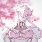  1boy branch cherry_blossoms cyborg female_pov genji_(overwatch) heart highres looking_at_viewer ninja outdoors overwatch petals pov qing_ya_sylvia solo upper_body 