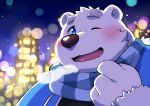  12beat13 2022 anthro black_nose clothing hi_res humanoid_hands kemono male mammal night outside overweight overweight_male polar_bear portrait scarf shirane_kan solo sweater topwear ursid ursine utau white_body 