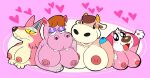  &lt;3 2021 animal_crossing anthro big_breasts bitty_(animal_crossing) bovid bovine breasts brown_hair canid canine canis cattle common_hippopotamus cookie_(animal_crossing) domestic_dog female freya_(animal_crossing) fur group hair hippopotamid mammal nintendo nipples norma_(animal_crossing) nude open_mouth open_smile pink_body pink_fur shortstackflapjacks smile smiling_at_viewer video_games wolf 