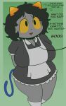  10:16 alien alien_humanoid animal_humanoid apron big_breasts black_hair bodily_fluids breasts cat_tail clothed clothing collar dialogue english_text female footwear frilly fully_clothed grey_body grey_skin hair hi_res homestuck horn horned_humanoid humanoid kinktober leash legwear looking_at_another looking_at_partner maid_uniform mammal mammal_humanoid master messy_hair ms_paint_adventures nepeta_leijon not_furry open_mouth roleplay short_stack side_boob simple_background socks solo sweat text thick_thighs troll_(homestuck) uniform webcomic webcomic_character yellow_sclera zlut385 