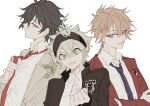  3boys asta_(black_clover) black_bull_(emblem) black_clover black_hair blue_eyes green_eyes grey_hair highres leopold_vermillion male_focus multiple_boys orange_hair school_uniform yellow_eyes yiyu28636899 yuno_(black_clover) 