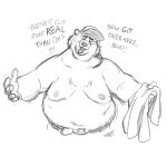  1:1 2022 absurd_res anthro belly big_belly clothing english_text hat headgear headwear hi_res humanoid_hands male mammal monochrome moobs nipples overweight overweight_male sharpdressedreptile simple_background solo text ursid 