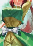  1girl blurry blurry_background blush bow breast_focus breasts head_out_of_frame highres huge_breasts large_breasts long_hair open_mouth orange_(touhou) red_hair solo teruteru12 touhou waist_bow 
