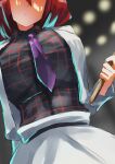  1girl blurry blurry_background blush breast_focus breasts head_out_of_frame highres horikawa_raiko huge_breasts large_breasts necktie red_hair solo teruteru12 touhou upper_body 
