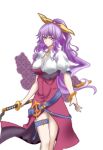  belt buttons hair_ribbon katana lowres non-web_source ponytail purple_eyes purple_hair ribbon sword watatsuki_no_yorihime weapon 