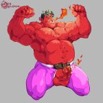  asmodeus barazoku dead_end:_paranormal_park demon hi_res himbo horn male musclegut muscular red_body rickleone wrestler 