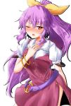  breasts buttons highres katana non-web_source ponytail purple_eyes purple_hair ribbon sword watatsuki_no_yorihime weapon 