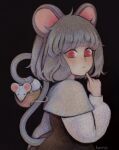  1girl animal_ears artist_name basket black_background closed_mouth dress grey_hair hanging highres mouse mouse_ears mouse_girl nazrin red_eyes short_hair solo svveetberry tail touhou 
