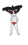  absurd_res anthro black_body black_fur black_sclera clothed clothing ear_tuft espurrito felid feline female flat_chested fur hi_res looking_up mammal mostly_nude navel panties panties_only red_eyes simple_background solo standing topless tuft underwear underwear_only white_body young 