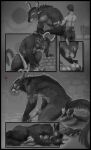  &lt;3 absurd_res anal anthro bandage bandaged_arm charr claws duo felid female greyscale guild_wars hi_res human male male/female mammal monochrome oral rimming sex spooning unknown_artist video_games 