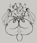  anthro anus big_butt blep butt chiropteran cowolewd curvy_figure ear_piercing ear_ring female genitals huge_butt mammal monochrome pawpads paws piercing pussy ring_piercing sketch slightly_chubby smile solo thick_thighs tongue tongue_out voluptuous wings 