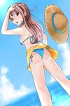  ass bad_id bad_pixiv_id bikini brown_eyes brown_hair from_behind from_below hat kinugasa_yuuichi original skirt solo swimsuit 