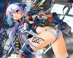  ass body_writing cable cyborg facial_mark lavender_hair long_hair mecha_musume mechanical original panties red_eyes retsumaru solo thighhighs underwear very_long_hair white_panties 