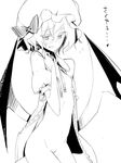  blush bottomless fakepucco fang flat_chest greyscale hat monochrome nipples open_clothes open_shirt remilia_scarlet shirt short_hair sketch skinny solo touhou wings 