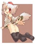  animal_ears ass bad_id bad_pixiv_id black_legwear bottomless detached_sleeves feet foreshortening hands hat inubashiri_momiji red_eyes short_hair soles solo tail thighhighs tokin_hat touhou tsuderou white_hair wolf_ears wolf_tail 