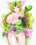  bare_shoulders blonde_hair blue_eyes blush breasts cameltoe elbow_gloves fingerless_gloves forehead_jewel gloves helmet huge_breasts long_hair lying mokomoko_yanakku nipples panties riesz seiken_densetsu seiken_densetsu_3 side-tie_panties solo thighs underwear undressing winged_helmet 