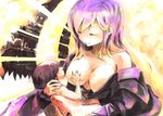  1girl ast baby bare_shoulders breast_feeding breast_slip breasts closed_eyes commentary dress gradient_hair hijiri_byakuren large_breasts long_hair multicolored_hair one_breast_out open_clothes parted_lips smile touhou 