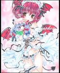  bare_shoulders book breasts brown_eyes chibi demon_tail frilled_panties frills head_wings koakuma leg_garter long_hair marker_(medium) medium_breasts mouth_hold multiple_girls nipples paint_(medium) panties partially_visible_vulva patchouli_knowledge pekopokox pointy_ears purple_eyes purple_hair red_hair ribbon shikishi short_hair side-tie_panties tail touhou traditional_media underwear wings wrist_cuffs 