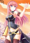  absurdres blue_eyes breasts covered_nipples grin hei_mao_de_zu_ji highres impossible_clothes large_breasts long_hair megurine_luka navel pink_hair smile solo thighhighs vocaloid 