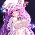  breasts covered_nipples crescent furaido hat highres large_breasts long_hair patchouli_knowledge purple_eyes purple_hair solo touhou 