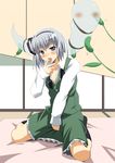  bdsm black_hairband blue_eyes blush bondage bound cat_teaser crotch_grab futon grey_hair hairband jpeg_artifacts konpaku_youmu konpaku_youmu_(ghost) saliva shin'ya_(nanp) short_hair silver_hair sitting solo tickle_torture tickling tongue touhou untied wariza 