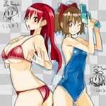  aya_(teriyaki) bad_id bad_pixiv_id bikini bow brown_hair mori_hikiko multiple_girls one-piece_swimsuit original red_hair swimsuit teriyaki 