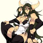  aoguu bad_id bad_pixiv_id breasts futaba_channel green_hair horns huge_breasts long_hair monster_girl multiple_arms nijiura_maids pointy_ears red_eyes shiyuu_(nijiura_maid) solo thighhighs 