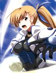  azumaya_hironaru blonde_hair gloves heterochromia long_hair lyrical_nanoha mahou_shoujo_lyrical_nanoha_vivid older ponytail solo vivio 