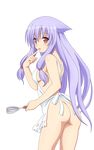  animal_ears apron artist_request ass cat_ears cream highres kiriya_nozomi licking long_hair looking_back mayoi_neko_overrun! naked_apron nude purple_hair red_eyes solo transparent_background 