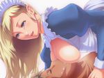  bad_id bad_pixiv_id blonde_hair blue_eyes blush breast_feeding breasts brown_hair cnj_(artist) copyright_request green_eyes lactation large_breasts lips long_hair maid short_hair solo 