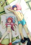  1girl angel_beats! ball baseball_bat blue_hair blush closed_eyes couple electric_fan flat_chest futon hetero highres hinata_(angel_beats!) hot kimura_shiki legs lingerie long_hair lying md5_mismatch navel open_mouth panties pillow pink_hair sexually_suggestive short_hair sports_bra sweat underwear undressing white_panties yui_(angel_beats!) 