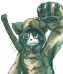  animal_ears animal_hood artist_request blazblue cat cat_ears cat_hood eyepatch furry highres hood jubei_(blazblue) male_focus solo sword weapon white_background 