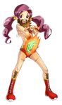  beard bearded_girl bikini bikini_top chest_hair cosplay crossover facial_hair fire flat_chest gebyy-terar hanasaki_tsubomi heartcatch_precure! highres long_hair non-web_source precure purple_eyes purple_hair red_bikini scar solo street_fighter swimsuit twintails zangief zangief_(cosplay) 