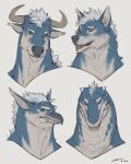  2021 anthro avian bird bovid bovine canid canine canis cattle crocodile crocodilian crocodylid digital_media_(artwork) face_closeup male mammal reptile scalie taran_fiddler wolf 