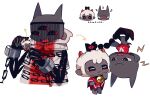  1boy 1other animal_ears animate_object baal_(cult_of_the_lamb) black_cat black_fur blood cape cat cat_ears cat_tail chain crown cult_of_the_lamb embarrassed extra_eyes furry furry_male horns inudogsaikou open_mouth red_cape red_crown_(cult_of_the_lamb) red_eyes sheep sheep_ears sheep_horns simple_background smile tail the_lamb_(cult_of_the_lamb) wool 