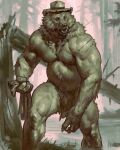  2022 4_fingers anthro biceps claws digital_media_(artwork) fingers fur hi_res male mammal monochrome muscular muscular_anthro muscular_male nipples nude open_mouth pecs sharp_teeth signature smokey_bear solo standing taran_fiddler teeth ursid were 