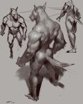  2022 anthro artist_name ball biceps canid canine canis claws digitigrade domestic_dog feet feral fetch fur greyscale group hair hi_res holding_ball holding_object larger_male male mammal monochrome muscular muscular_anthro muscular_male nude simple_background size_difference sketch standing taran_fiddler toes 