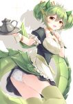  1girl absurdres apron dragon_tail duel_monster green_hair highres kanzakietc maid maid_headdress panties parlor_dragonmaid solo tail teapot thighhighs tray underwear wings yellow_eyes yu-gi-oh! 