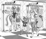  absurd_res angel_(mlp) anthro apron blush bound breasts button_mash_(mlp) cheerilee_(mlp) cleavage clothed clothing cream_heart_(mlp) cutie_mark earth_pony encasement english_text equid equine eyewear female feral fluttershy_(mlp) friendship_is_magic gesture group handbag hasbro hi_res hooves horse lagomorph leporid male mammal midriff monochrome my_little_pony one-piece_swimsuit pegasus pointing pony question_mark rabbit spiderweber sun_hat sunglasses surprised_expression swimwear text toy_box wings 